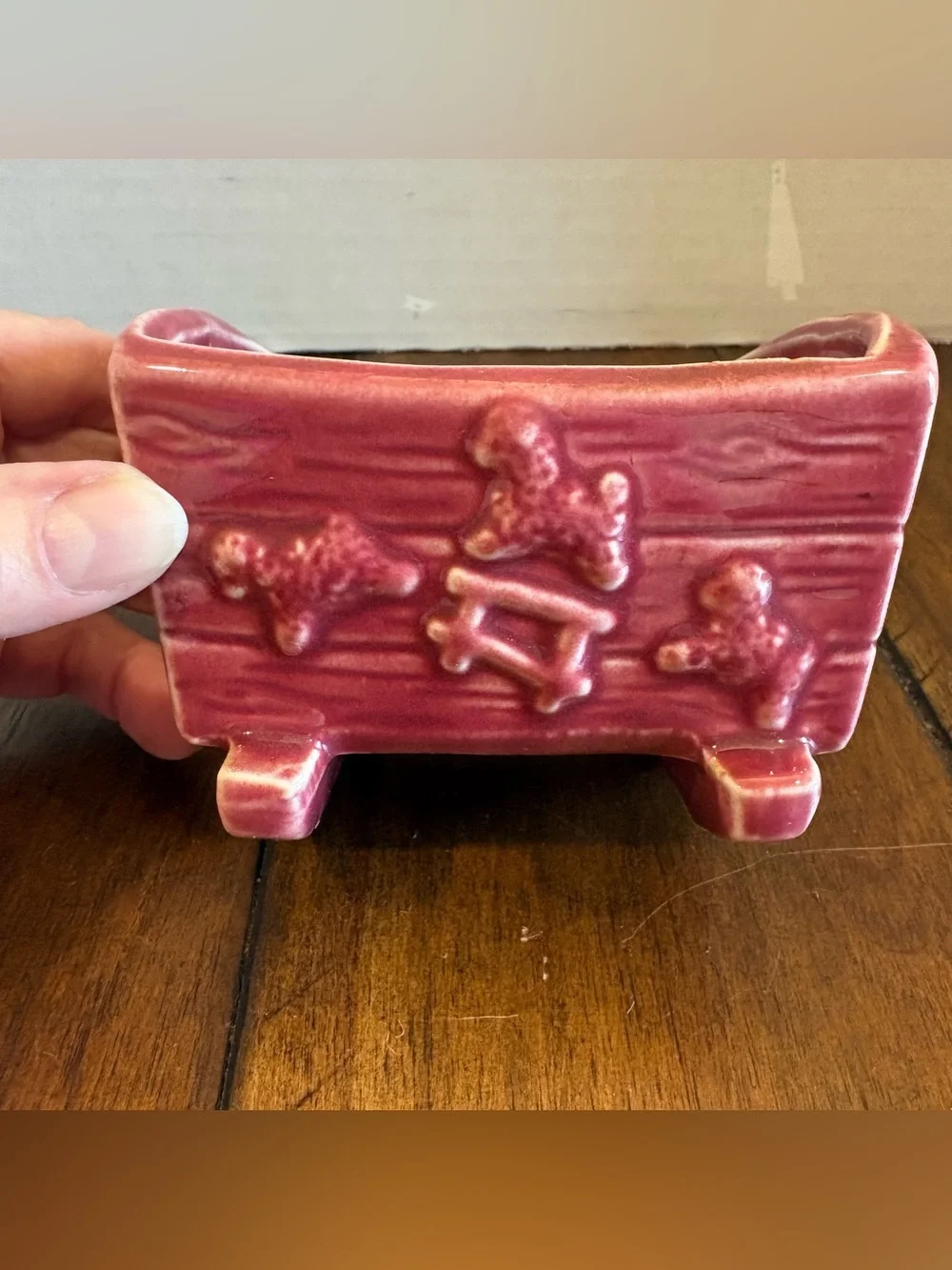 Vintage SHAWNEE Pottery BURGUNDY Baby Cradle Planter